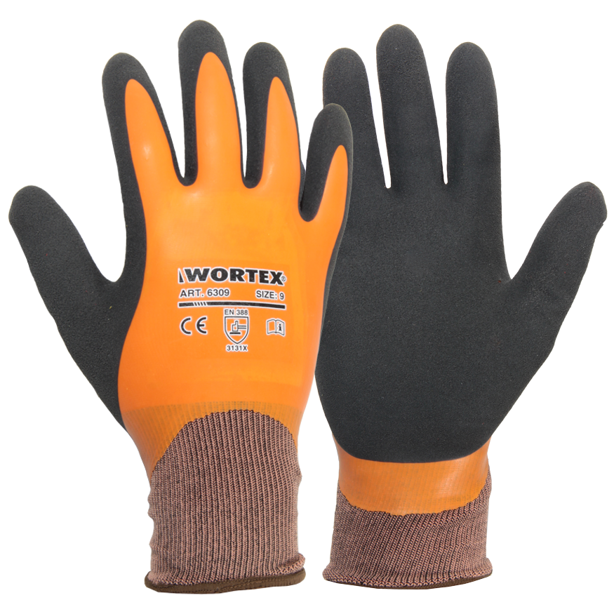 WORTEX 6307...6311 kahekordse latekskattega kindad