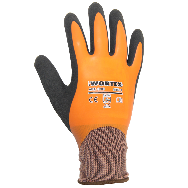 WORTEX 6307...6311 kahekordse latekskattega kindad